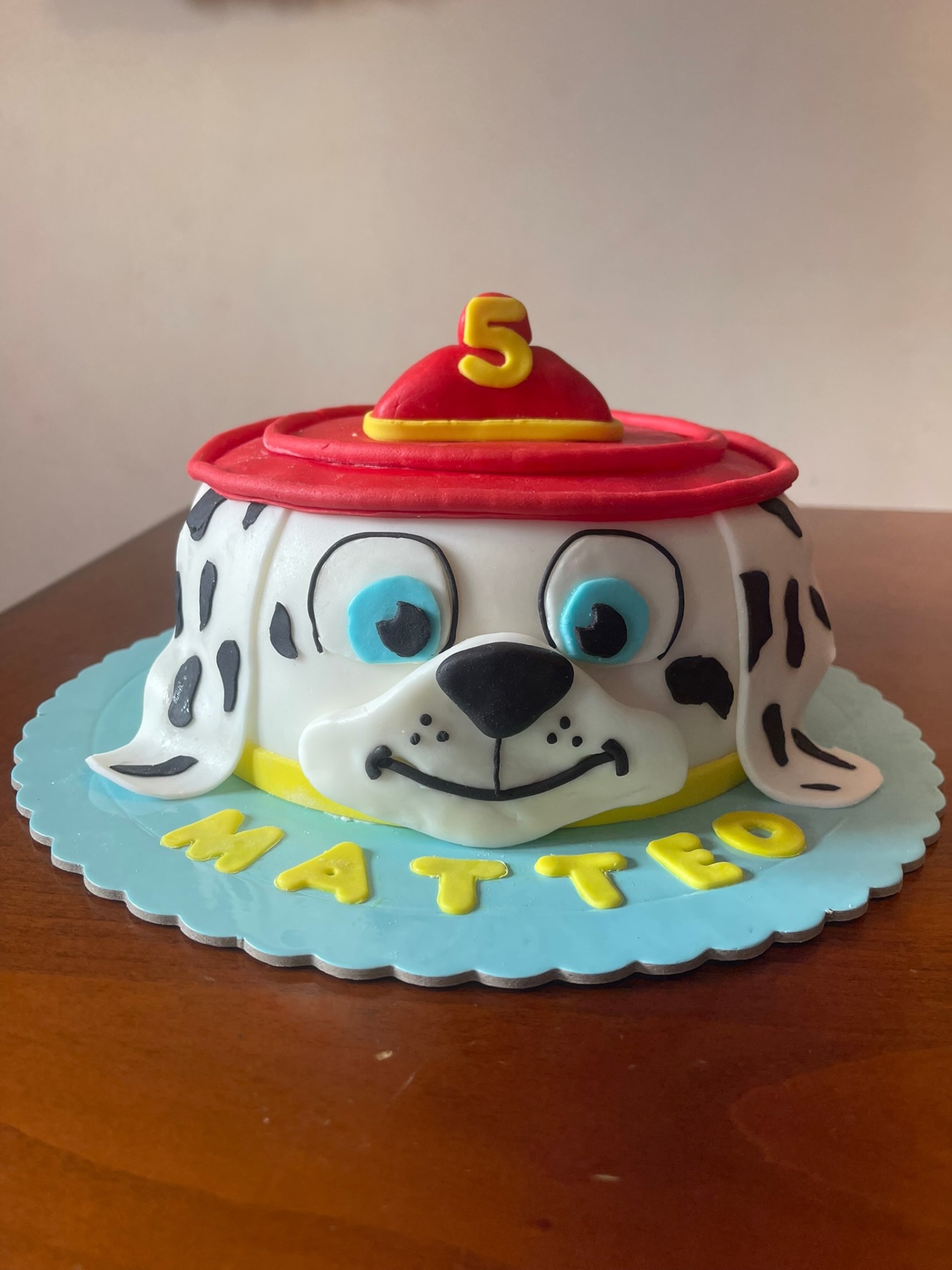 Torta a tema Paw Patrol con Marshall e scritta Matteo